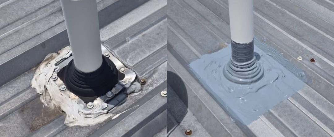 Pipe boot repair on a commercial metal roof