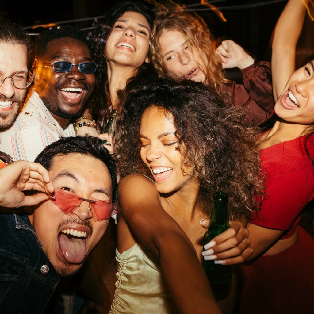 A group of people are enjoying the time,they give a good sense of shooting