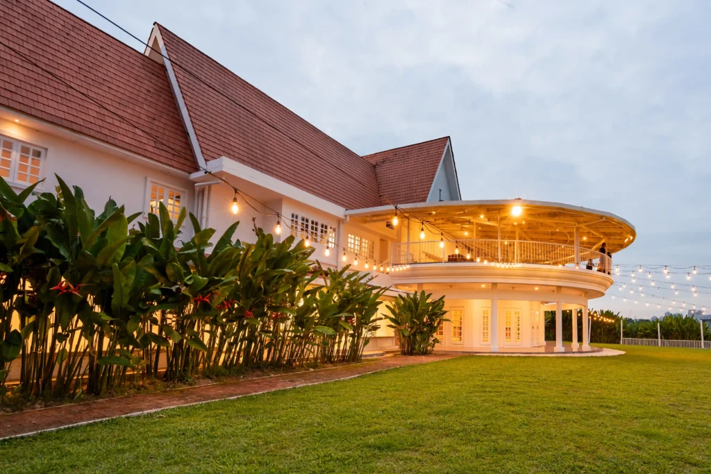Wide view of Whitehouse @ The Estate on Federal Hill, a heritage event venue in Kuala Lumpur surrounded by greenery
