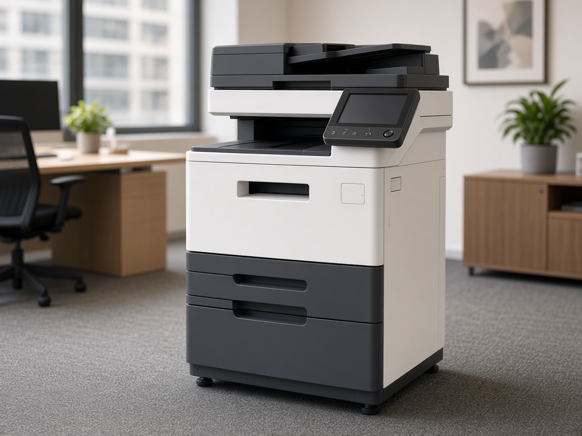 Office photocopier and multifunction device in a modern workplace.