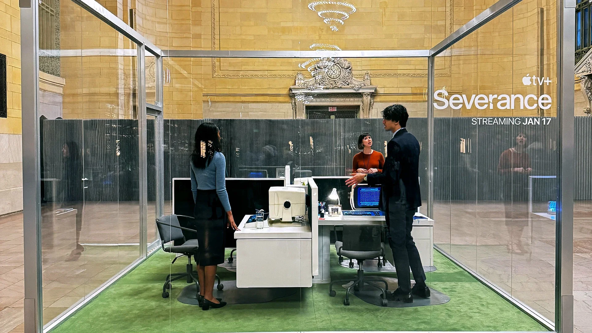 Apple TV+ Severance glass office activation inside Grand Central Terminal