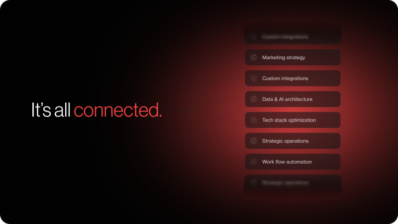 Black and red background with the words "It's all connected."