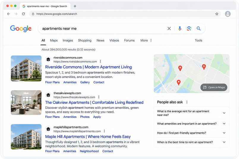 organic Search result page UI.