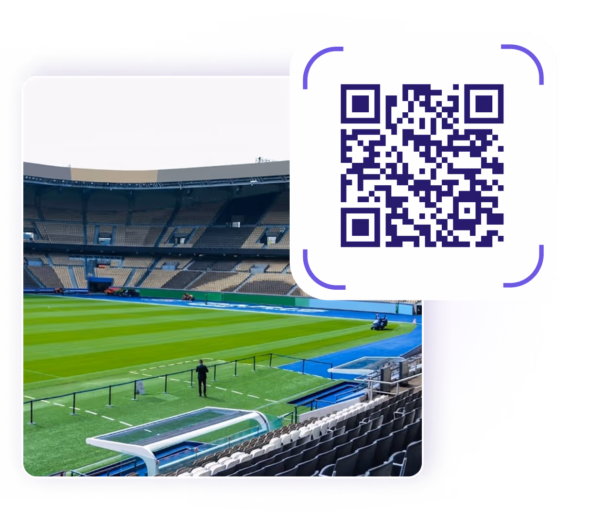 Stade de football avec gradins vides et une vue sur le terrain, accompagné d'un graphique montrant les revenus des ventes de billets des six derniers mois et un tableau affichant les ventes totales de clubs de football: Strikers de Sunnyvale 920,15 €, Gladiateurs de Greenwood 740,82 €, et Mavericks de Maplewood 680,52 €.
