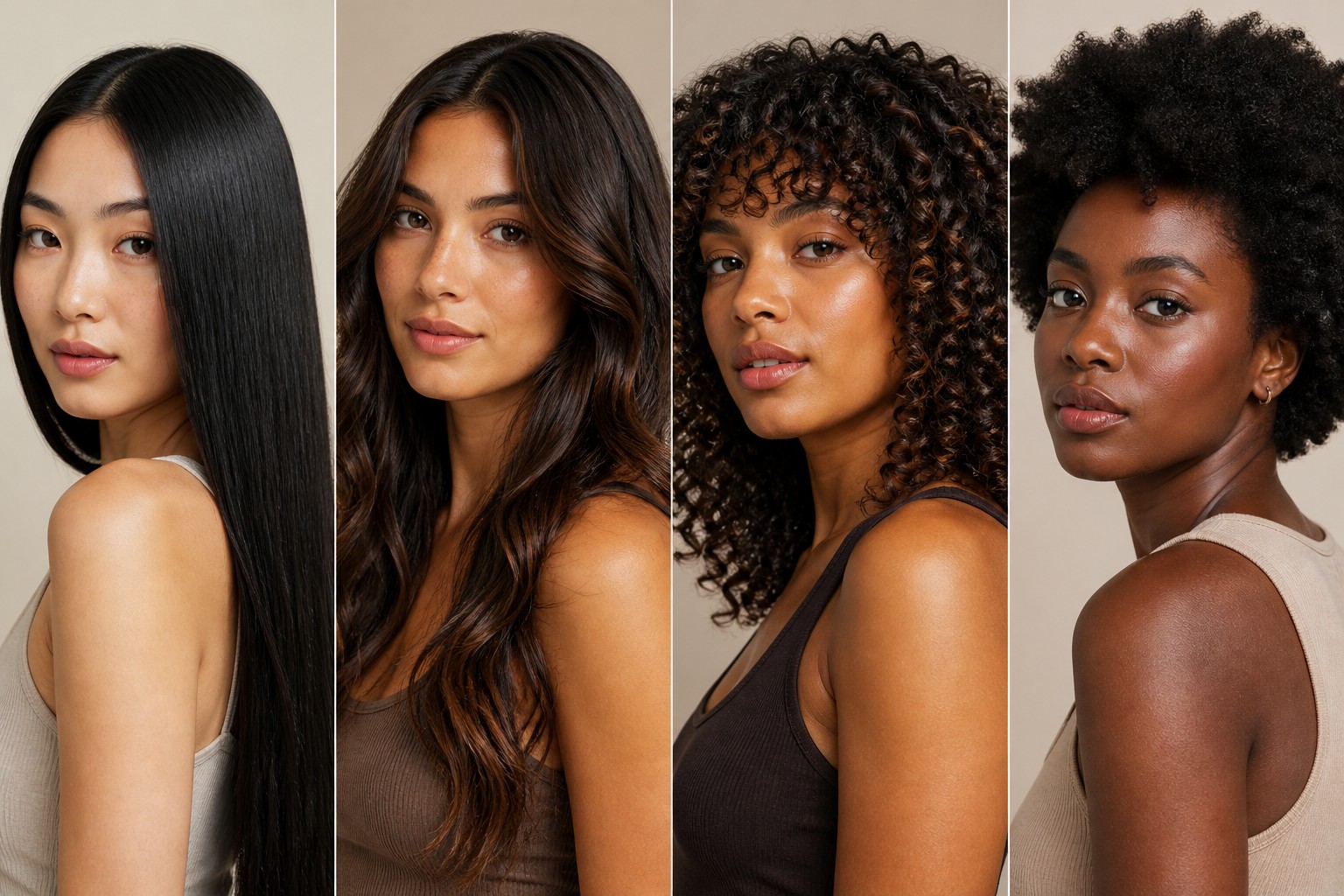 Four hair types and textures — straight, wavy, curly, and coily — each suits different hairstyles.