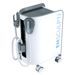 EMSCULPT NEO medical device with attached applicators and wheels.