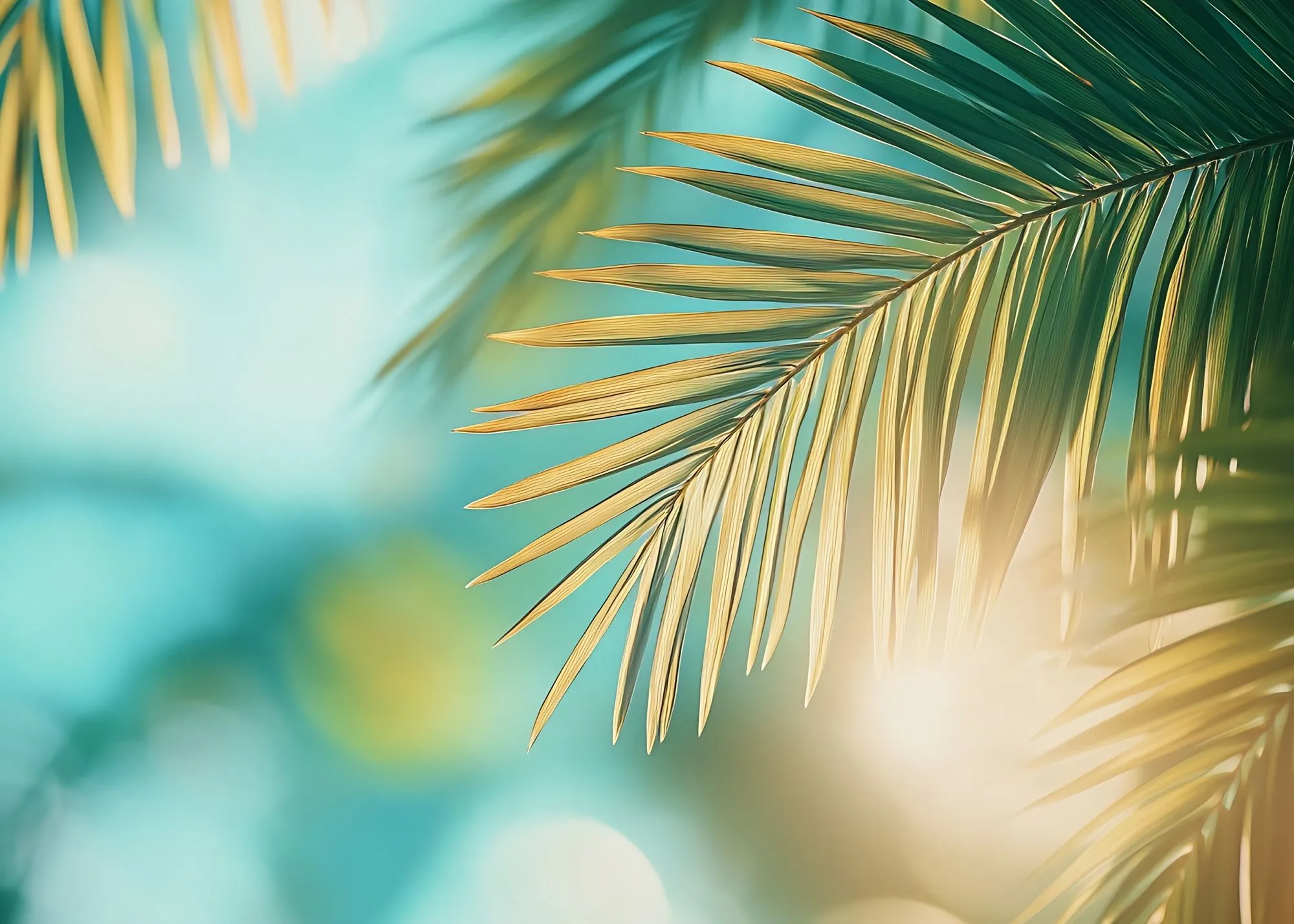 A close up of a palm tree branch.