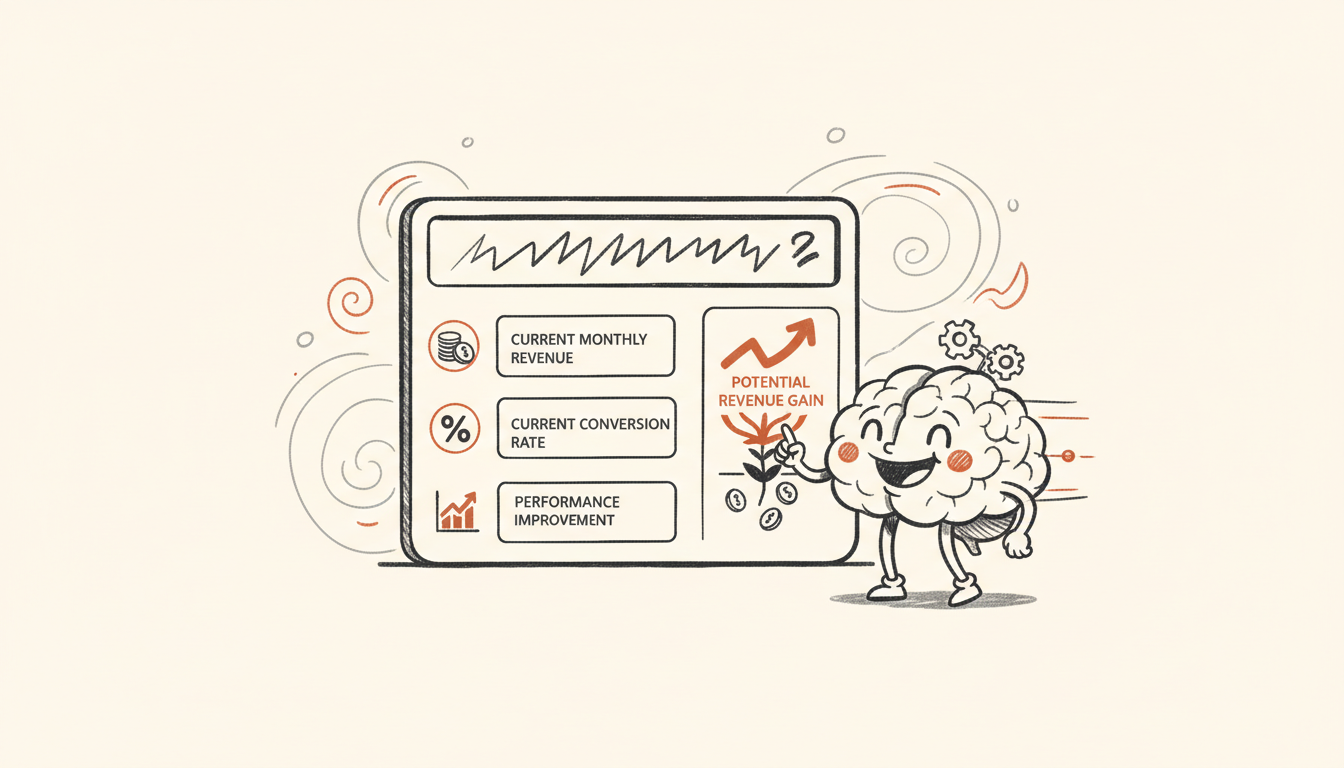 Simple calculator interface showing revenue impact of Core Web Vitals improvements with input fields
