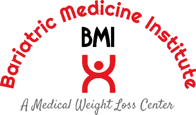Logo of Bariatric Medicine Institute featuring a red human figure with arms raised, surrounded by curved red text 'Bariatric Medicine Institute' and the subtitle 'A Medical Weight Loss Center'.