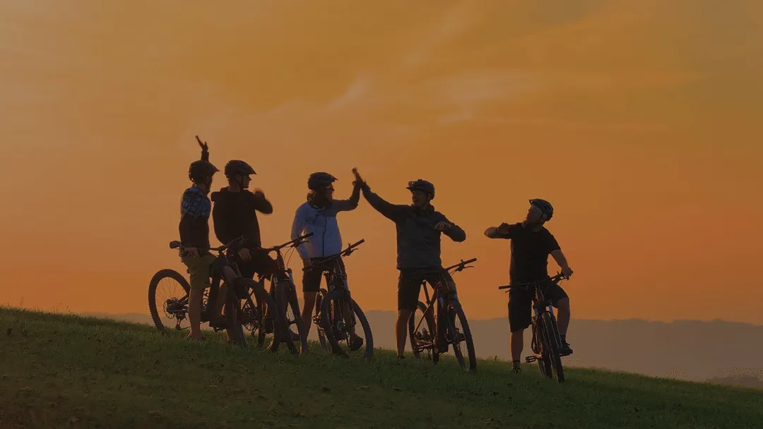 A group of friends biking
