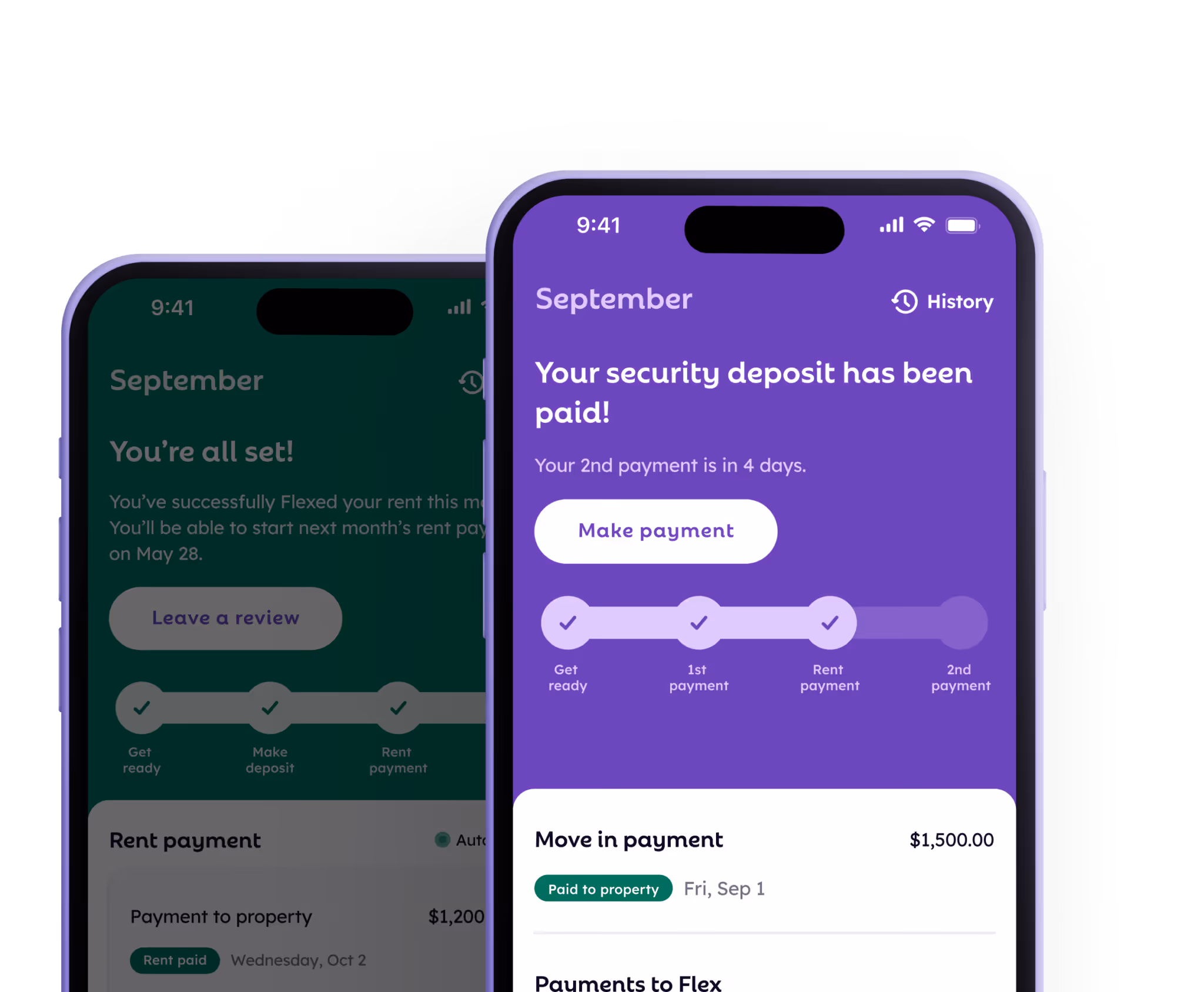 Flex mobile app showing payment features