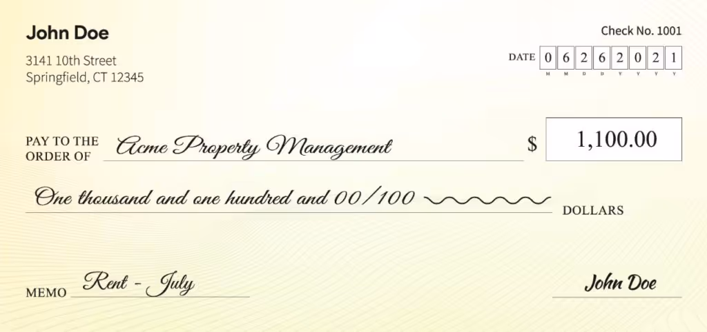 An example rent check.