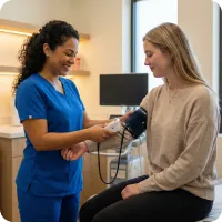 Nurse taking blood pressure at AllCare