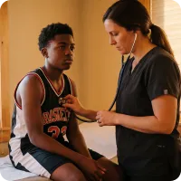 Boy receiving a physical exam at AllCare