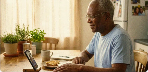 Patient on a virtual care video visit from home