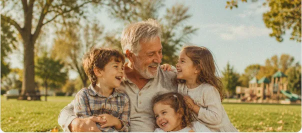 Grandfather and grandchildren together outdoors