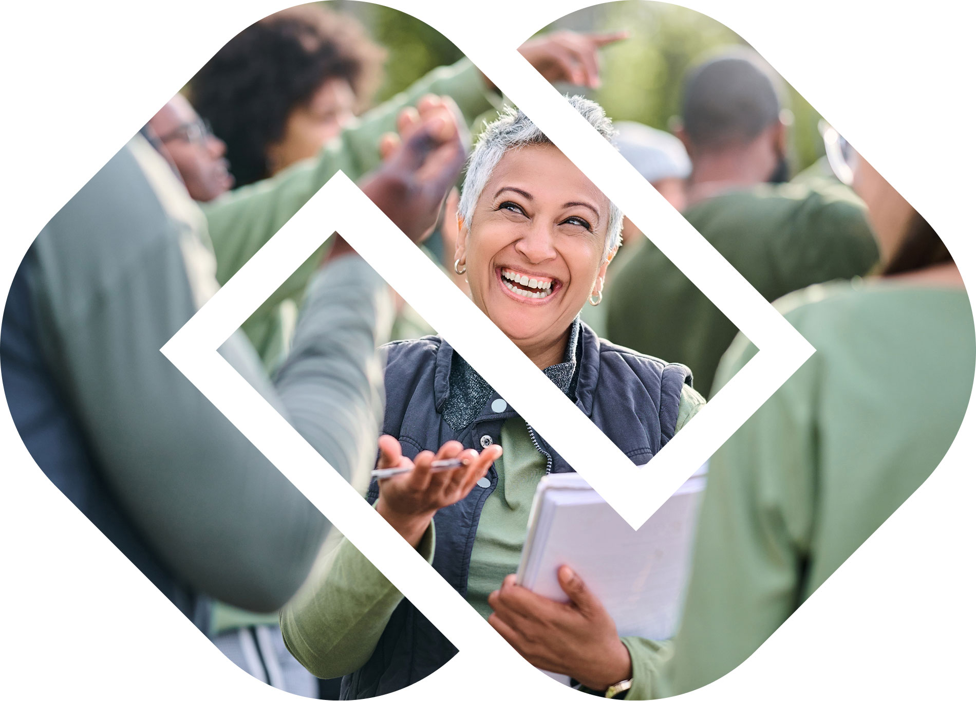 Woman working with people outside