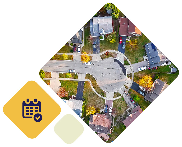 Suburban cul-de-sac aerial view