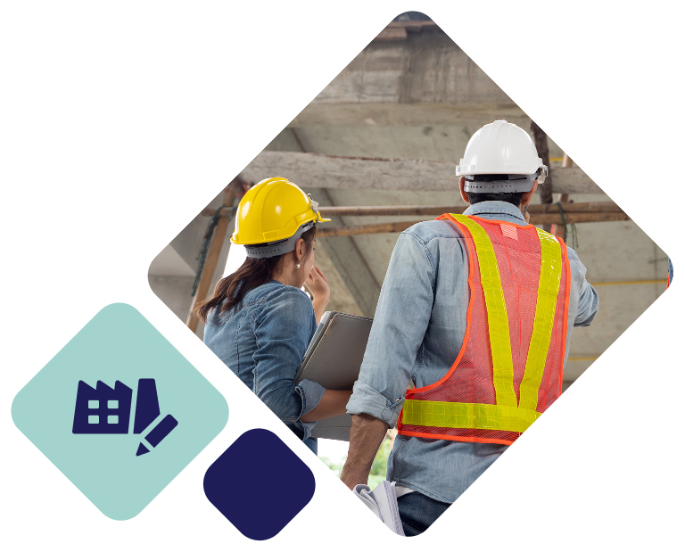 Contractors inspecting a building
