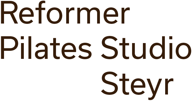 Text reading 'Reformer Pilates Studio Steyr' in brown font on white background.