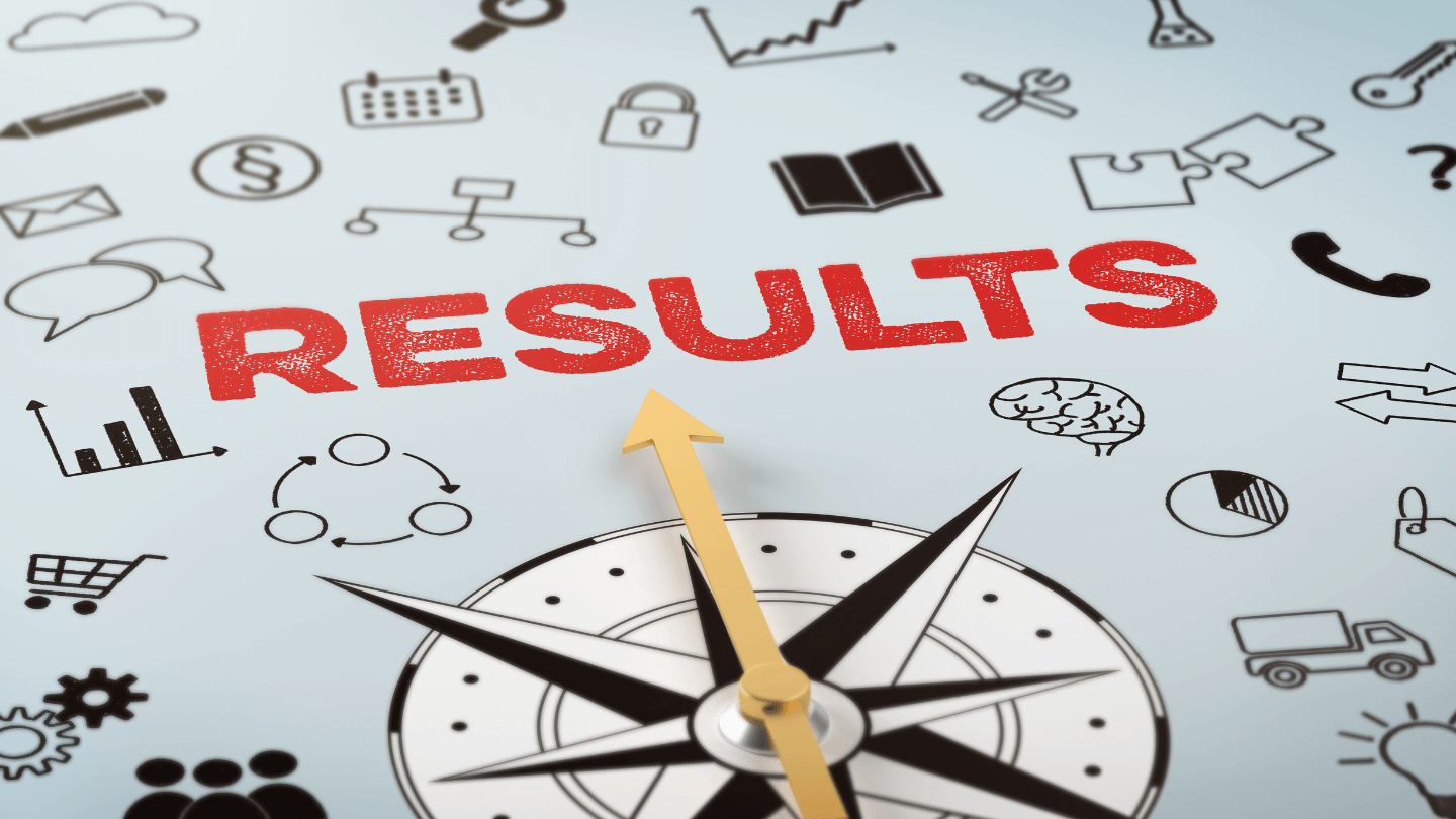 A compass pointing to the word results