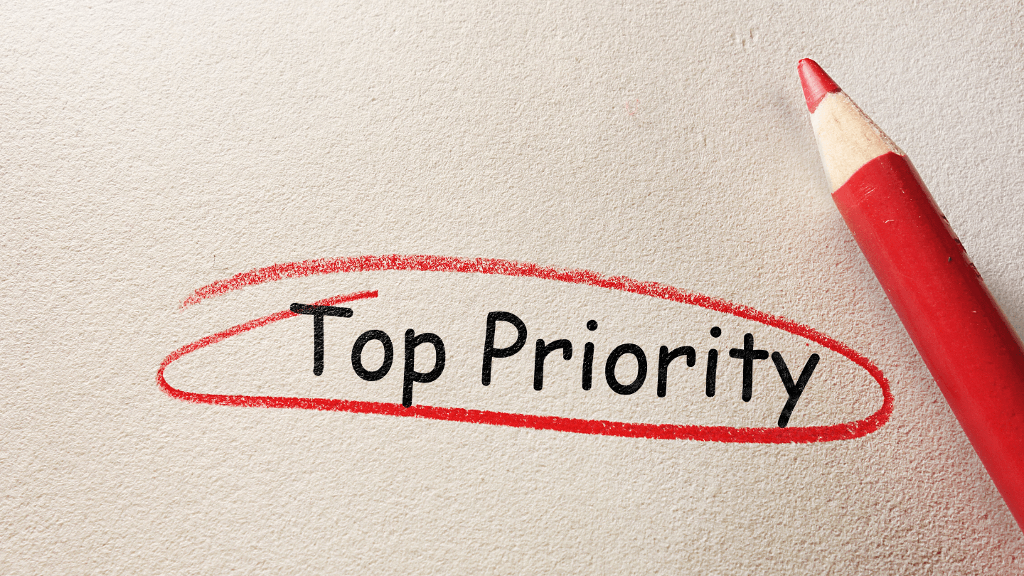 Red-colored pencil encircling the word top priority