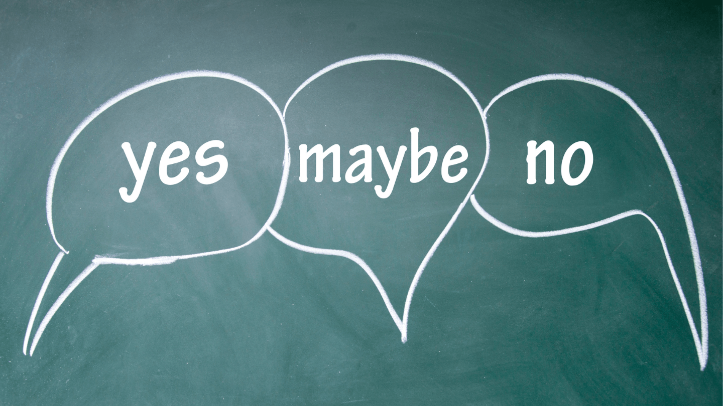 An image of message bubbles with 3 different texts each saying Yes, Maybe, and No