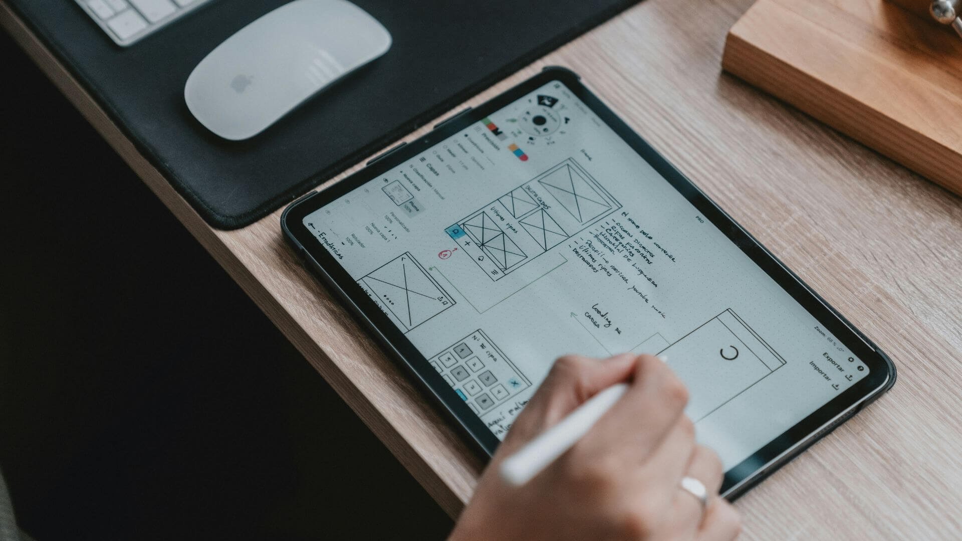 A person taking notes while strategising on a tablet