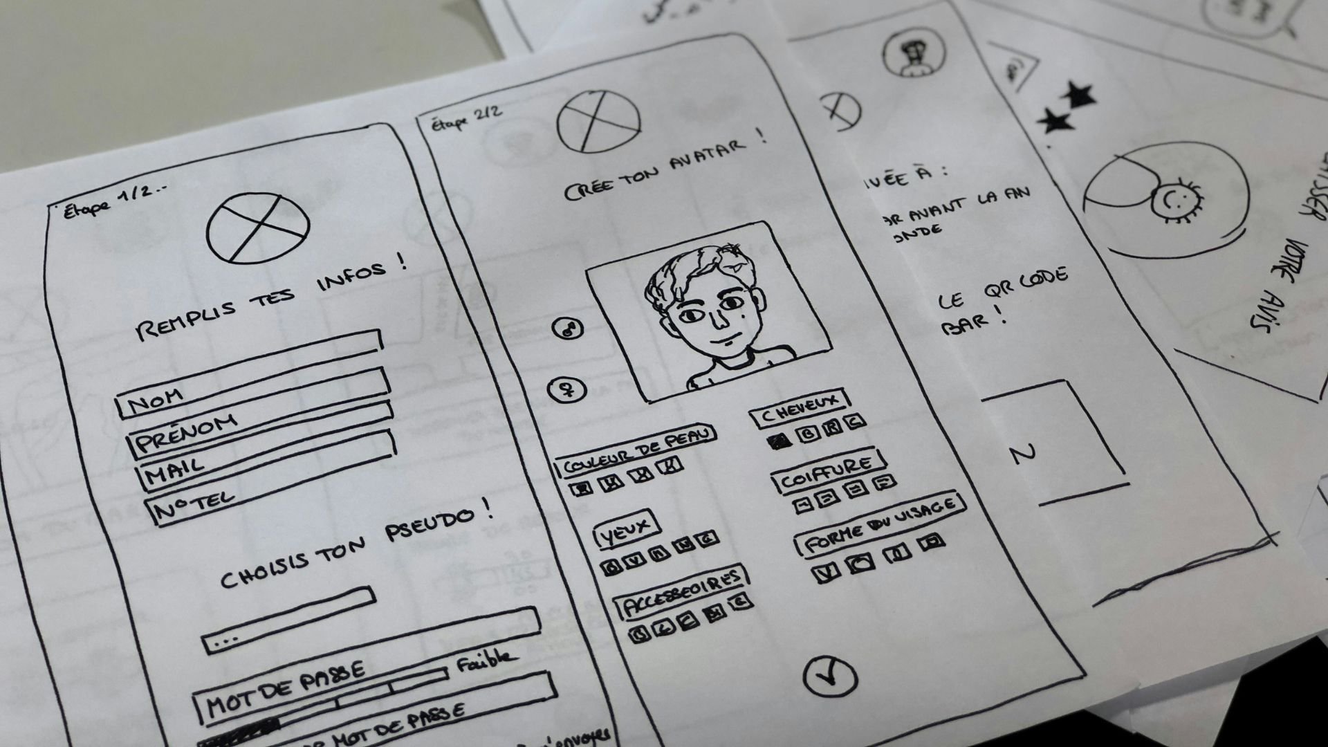 Blank paper with hand-made drawings