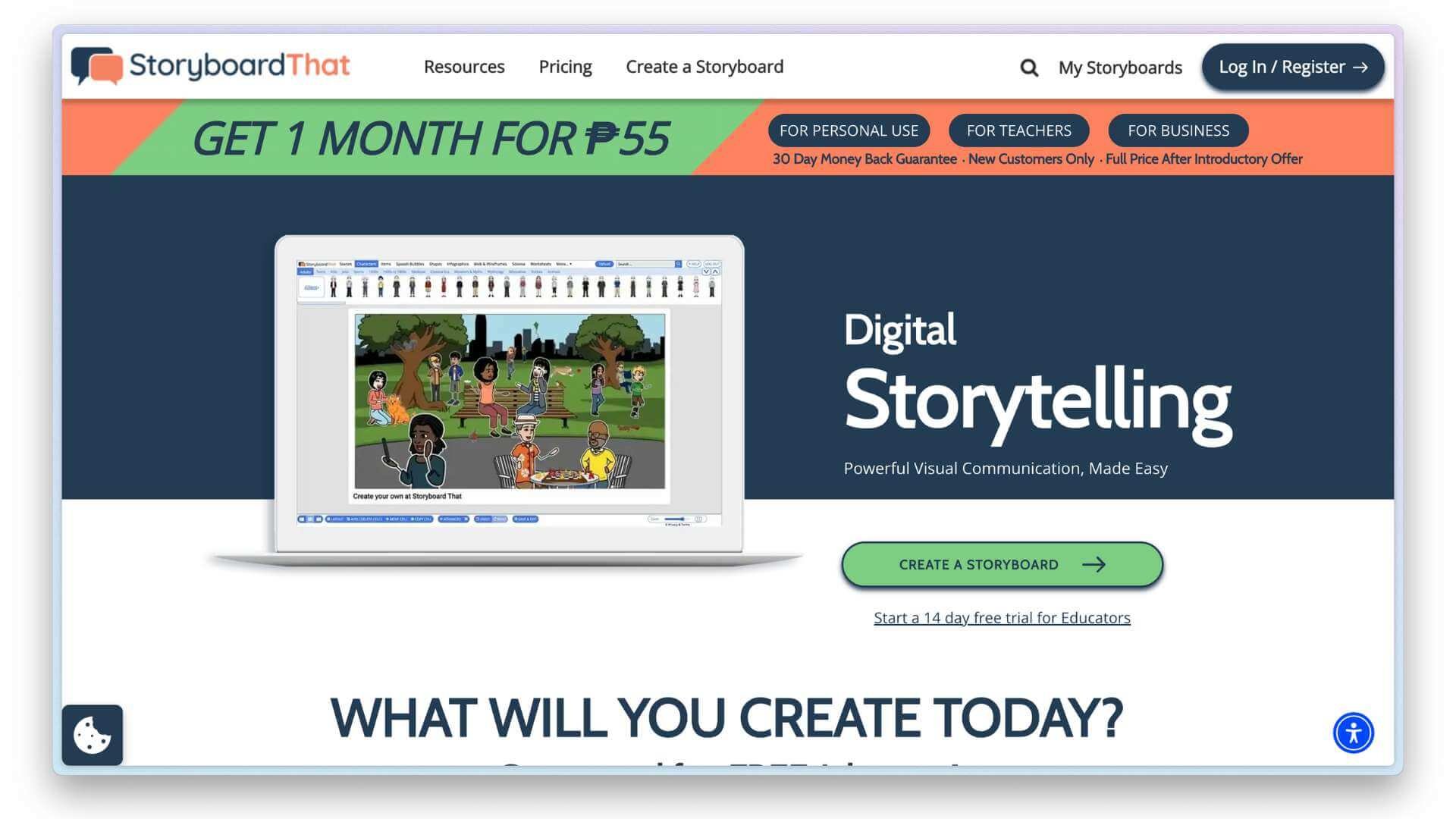 Website view of StoryboardThat