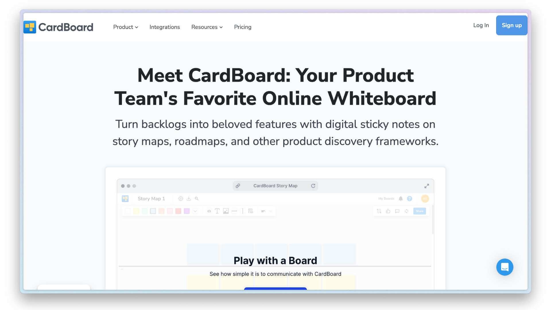Website view of CardBoard