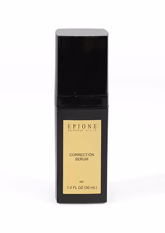 Black bottle of Epione Correction Serum AM with gold label, 1.0 fl oz (30 ml).