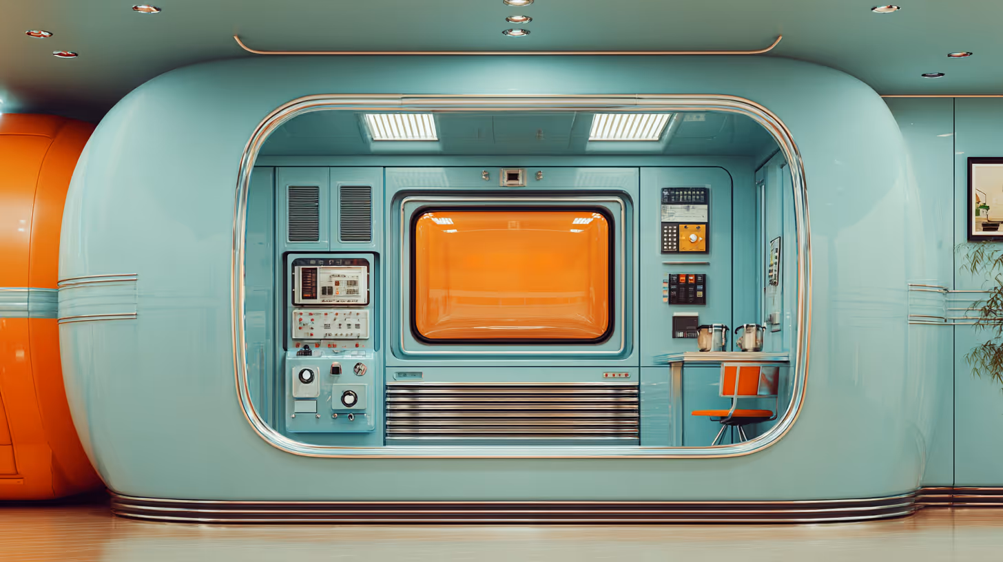 A large futuristic control panel office space