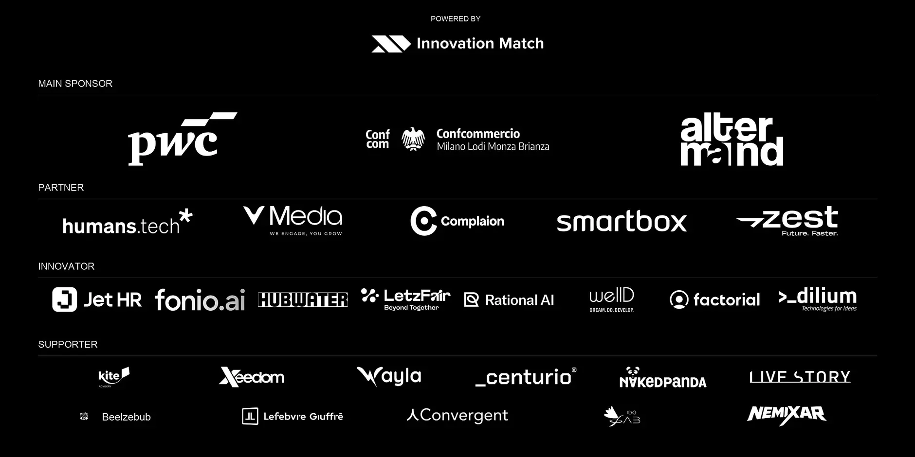 Sponsor e partner di Spark! Innovation Summit 2026: Innovation Match, Main Sponsor, Partner, Innovator e Supporter