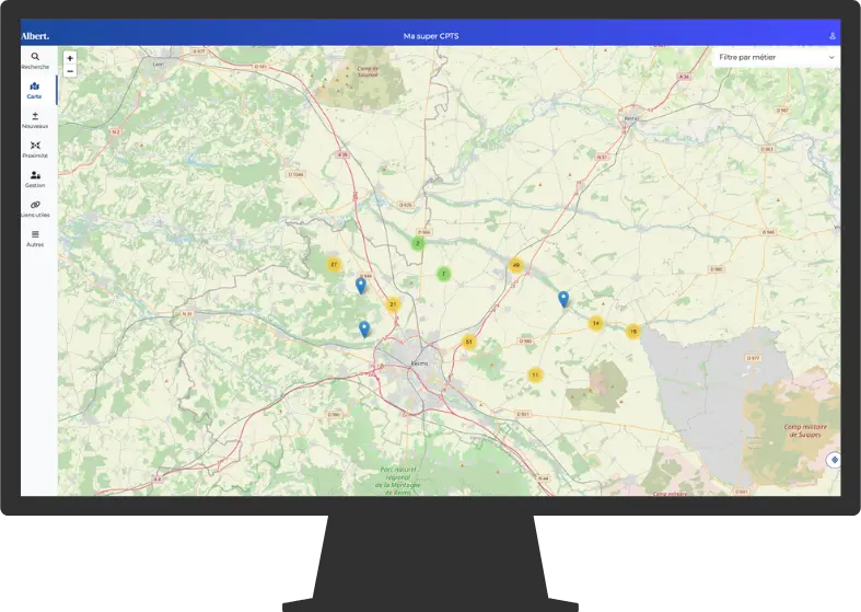 Carte interactive des professionnels de santé à proximité
