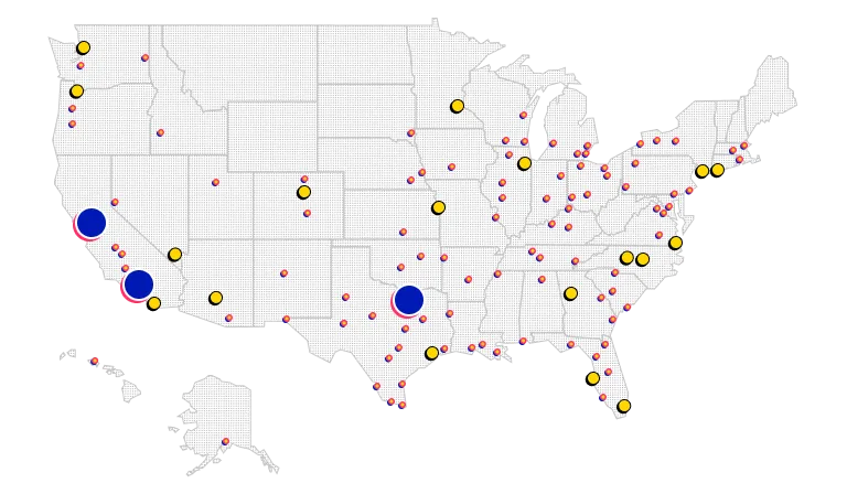 Map of the United States showing Big Bad Booth locations