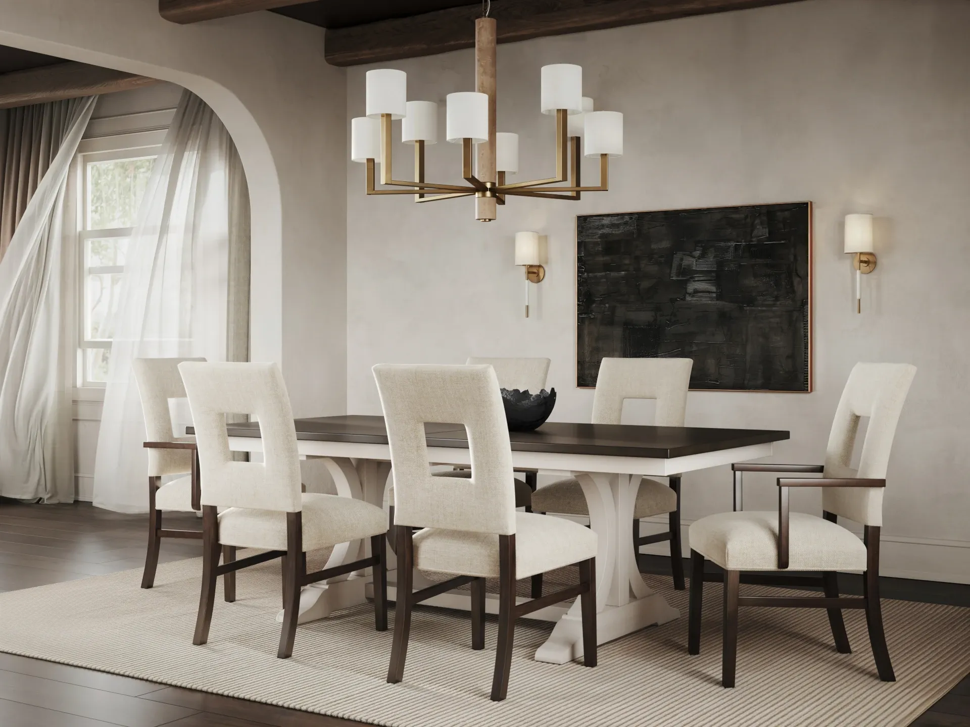 homestead transitional dining room with table and chairs