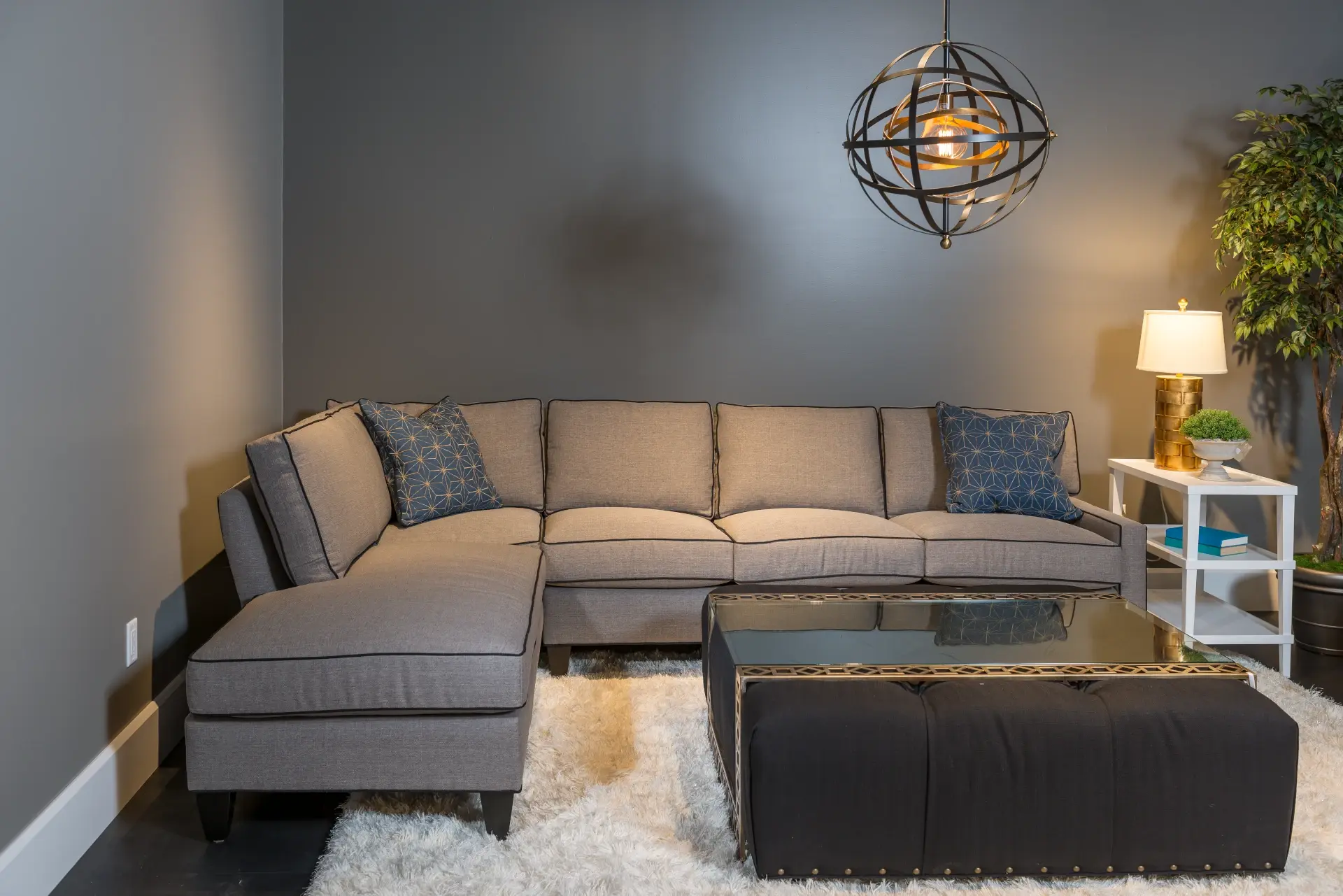 Room sectional couch showroom