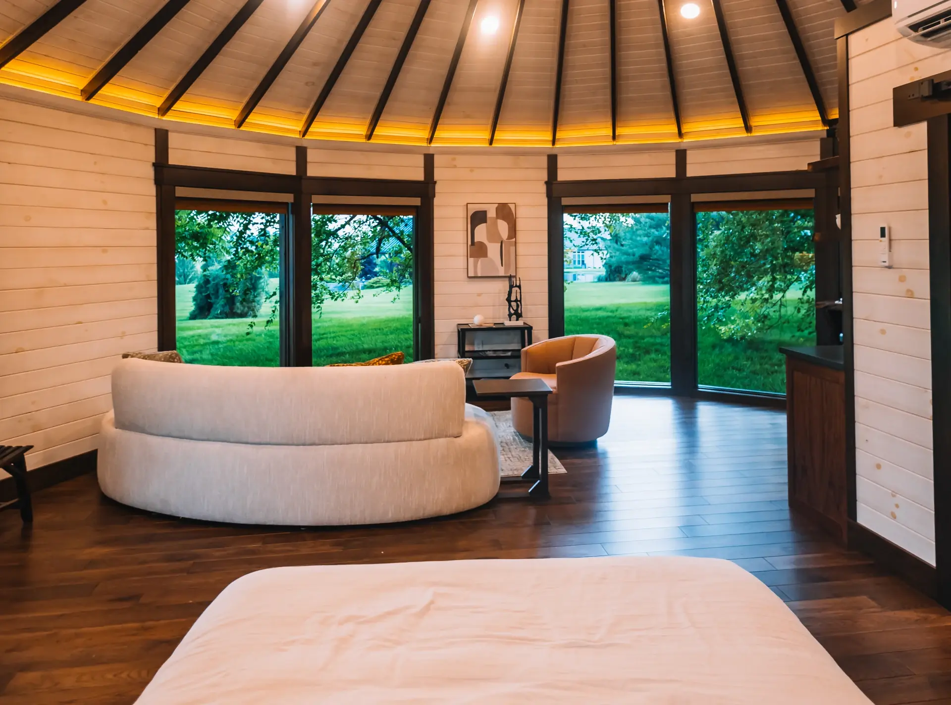 homestead yurt inside from bed