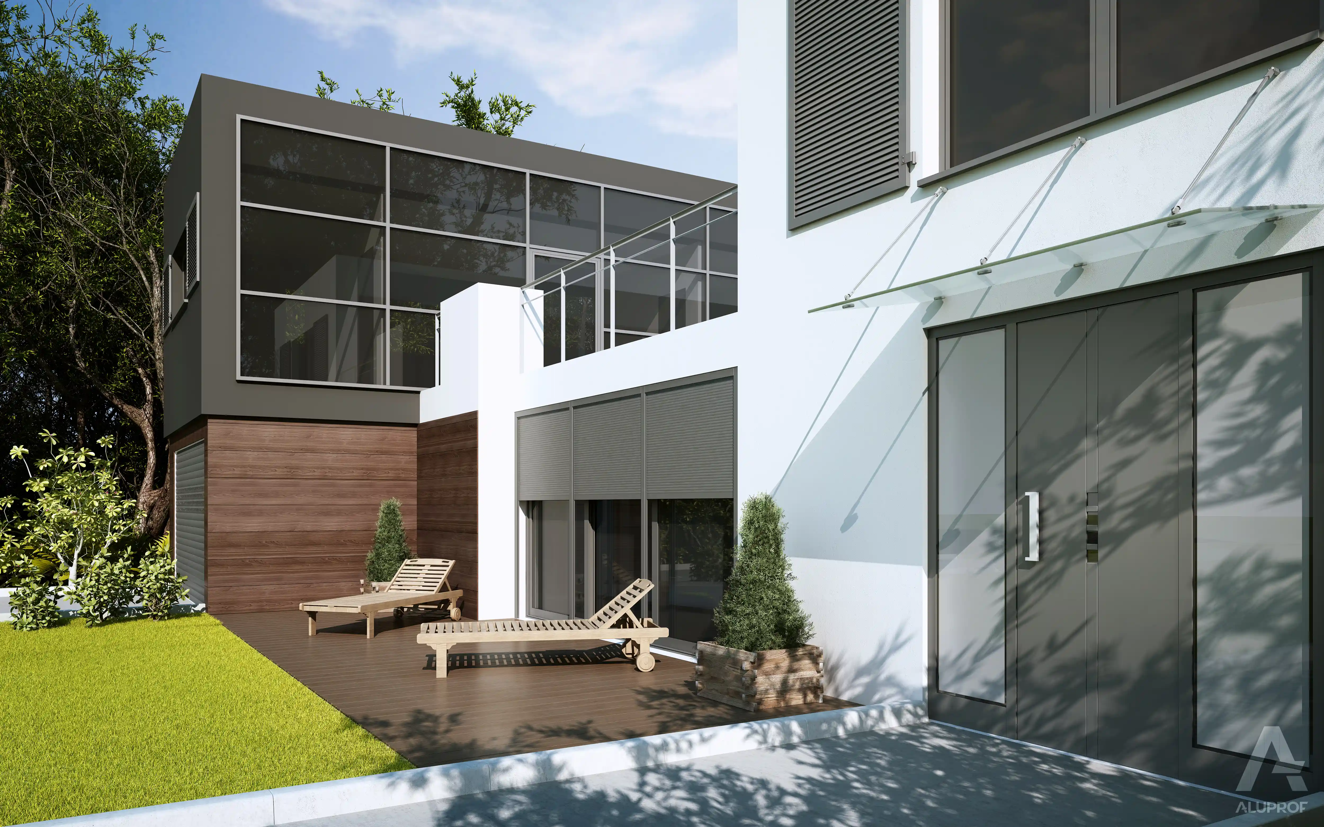 Aluprof front mounted roller shutters sun shading system RA HOUSE