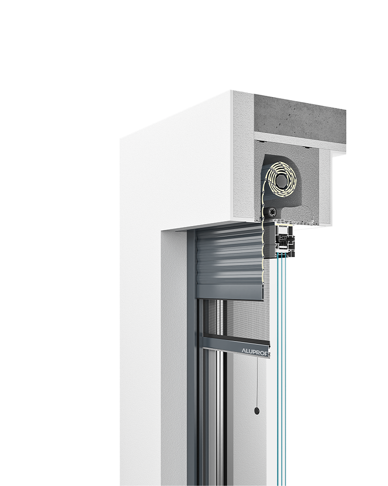 Top mounted roller shutters on modern home RA HOUSE