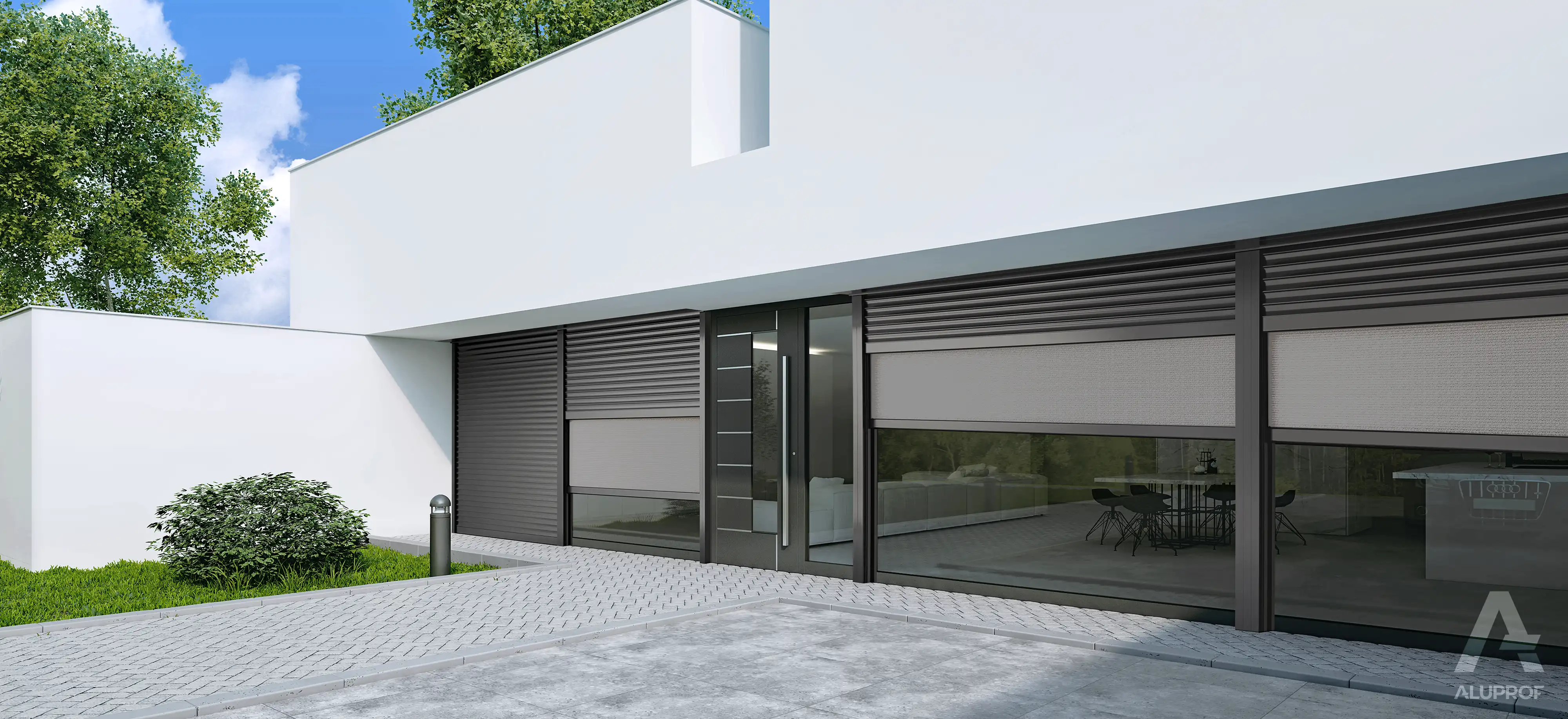 Modern house with Aluprof SkyTwin roller shutters – RA HOUSE