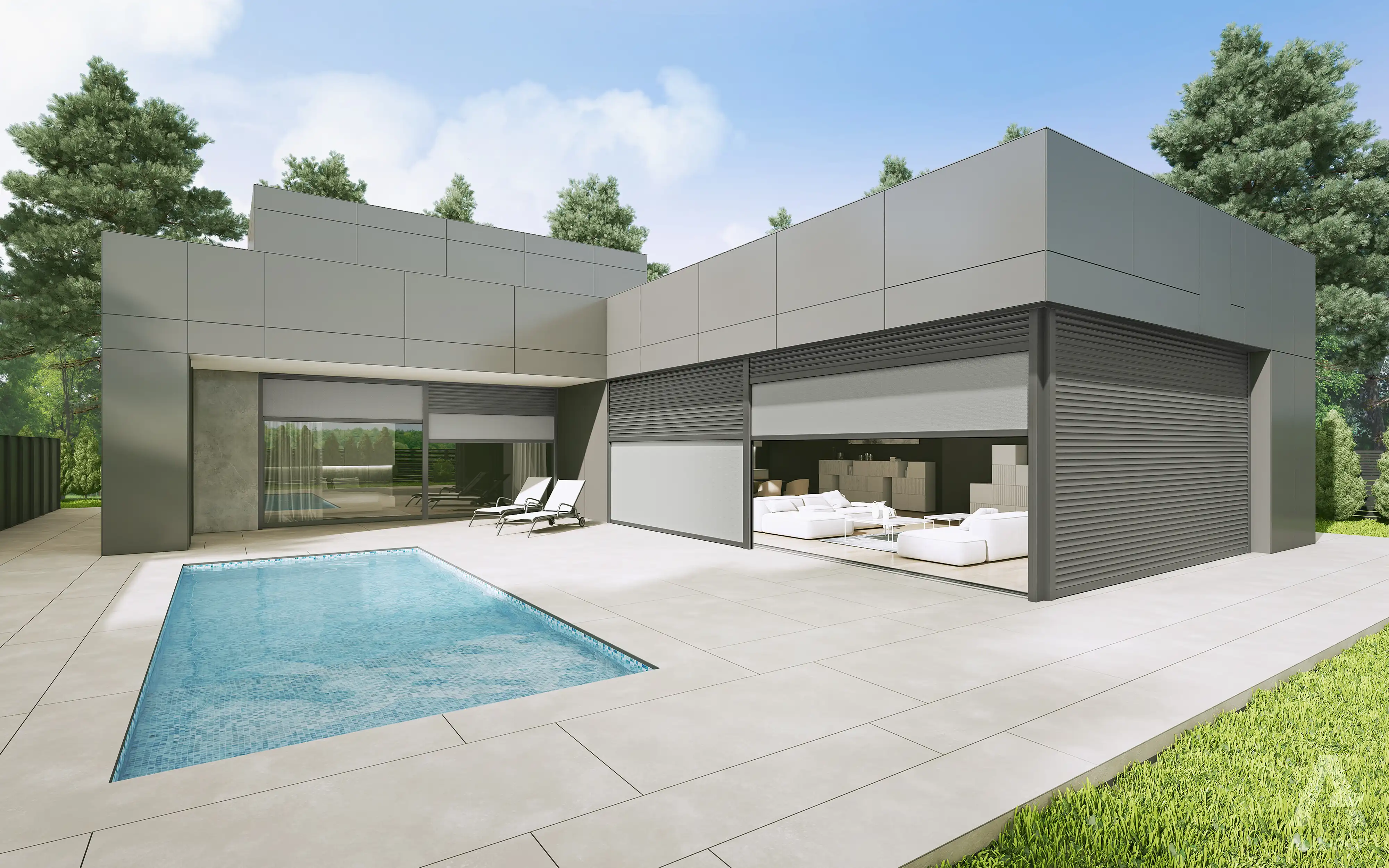 Modern house with Aluprof SkyTwin roller shutters – RA HOUSE