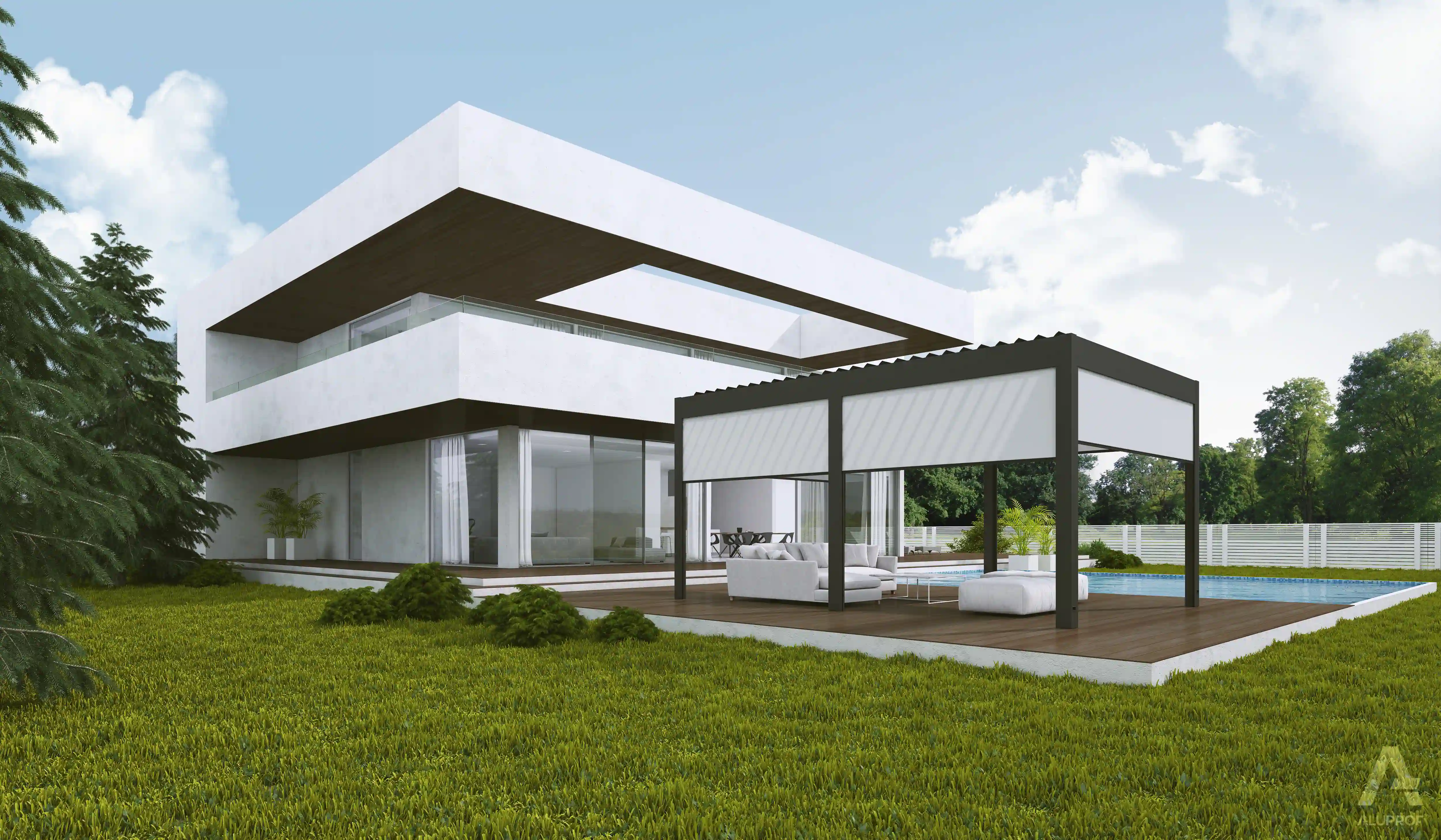 MB-OpenSky 120 aluminium pergola system for functional outdoor shading by RA HOUSE