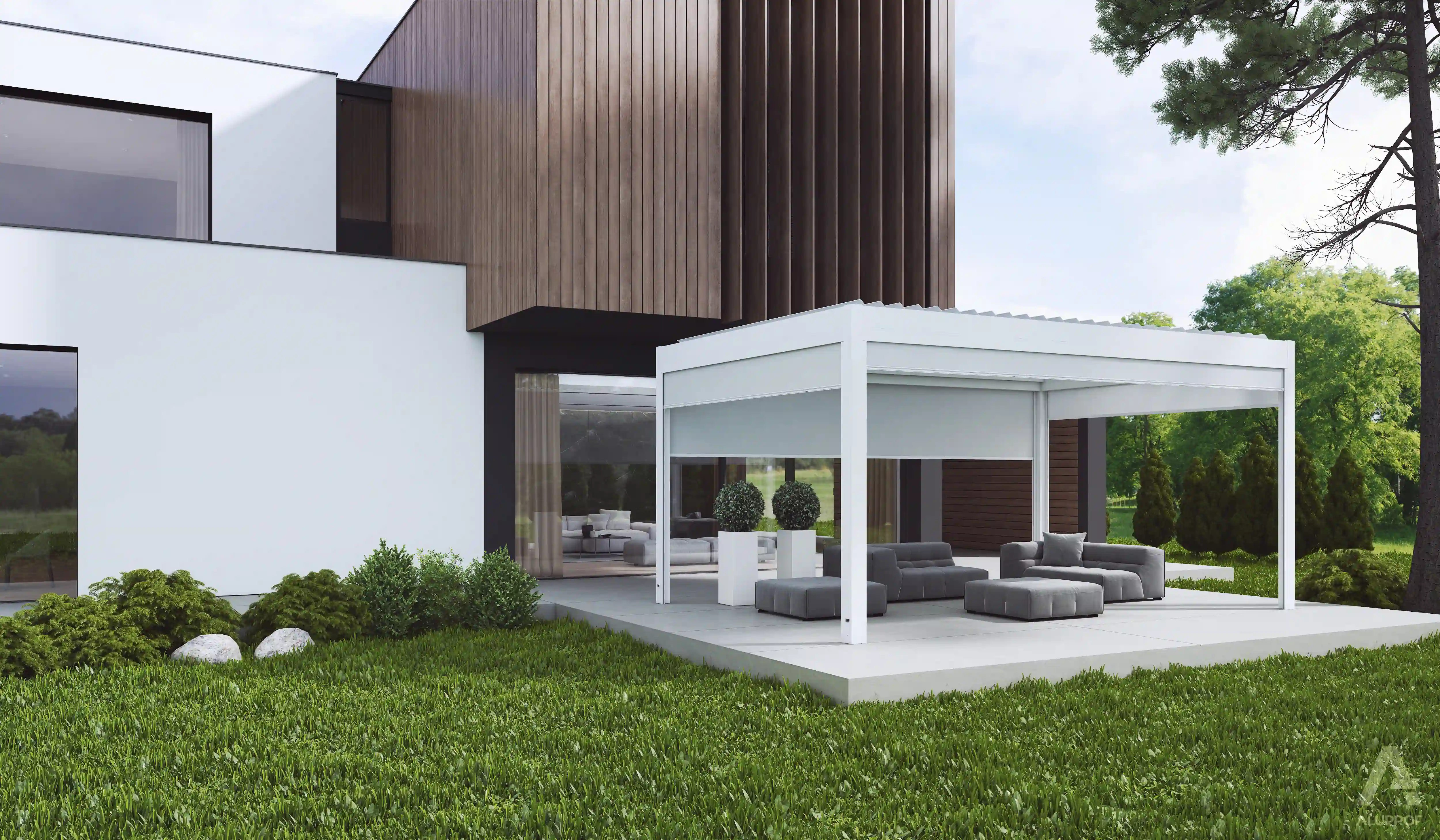 MB-OpenSky 120 aluminium pergola system for functional outdoor shading by RA HOUSE