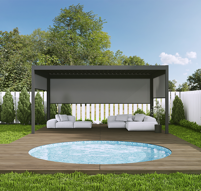 MB-OpenSky 120 aluminium pergola system for functional outdoor shading by RA HOUSE