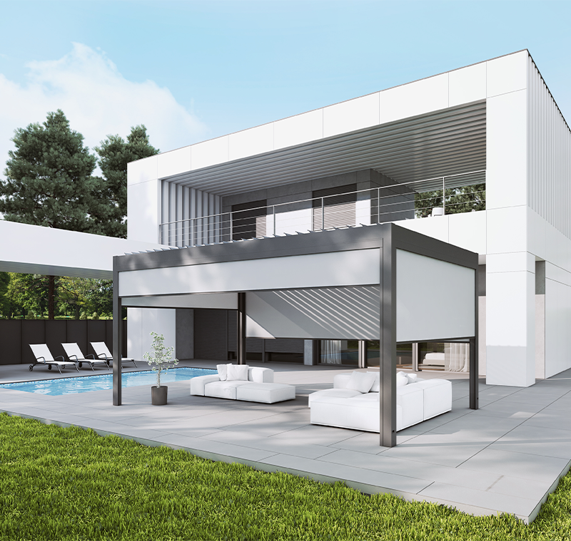 MB-OpenSky 120 aluminium pergola system for functional outdoor shading by RA HOUSE