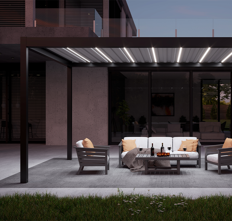 MB-OpenSky 120 aluminium pergola system for functional outdoor shading by RA HOUSE