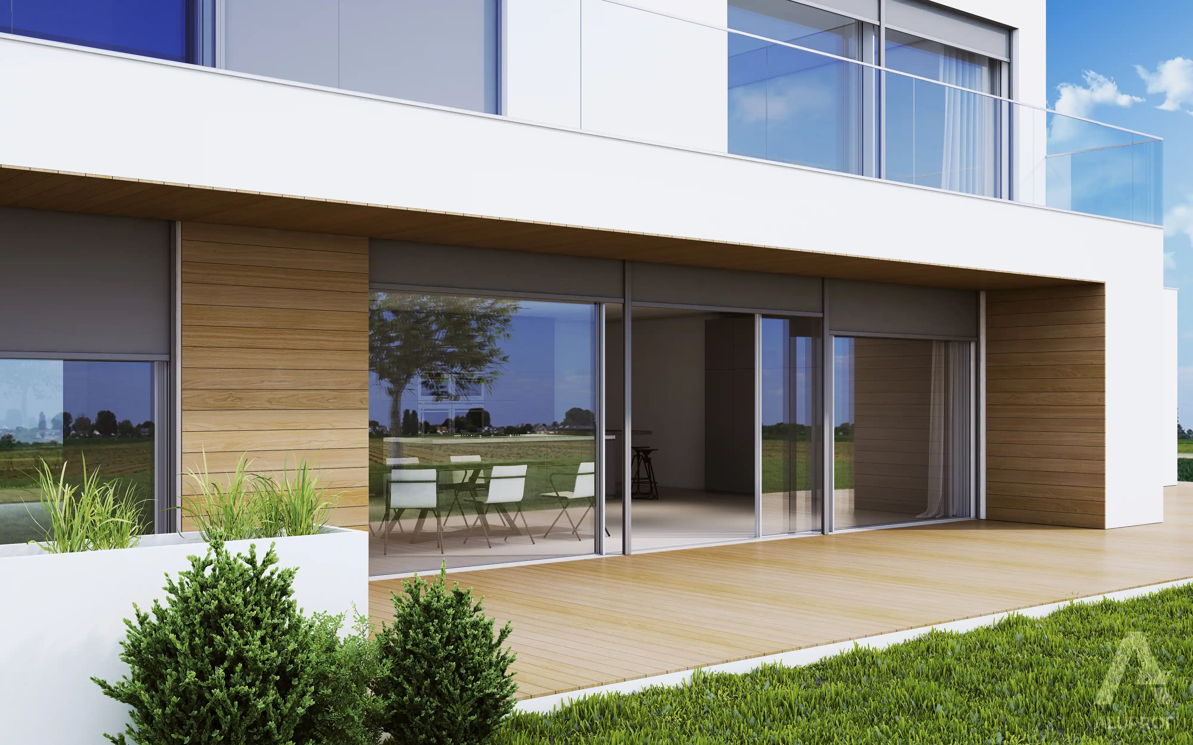 Aluprof Skyroll ECO screen system installed on modern home RA HOUSE