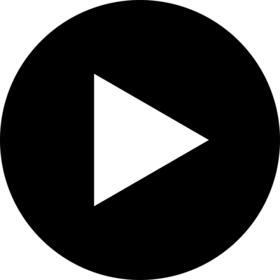 White play button triangle centered on a black square background.